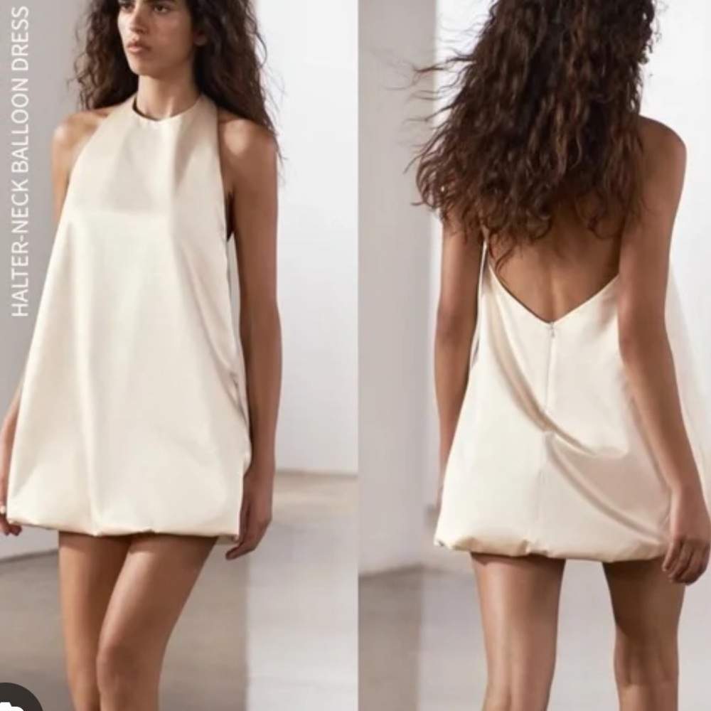 Zara Ballon Halter Dress- Cream